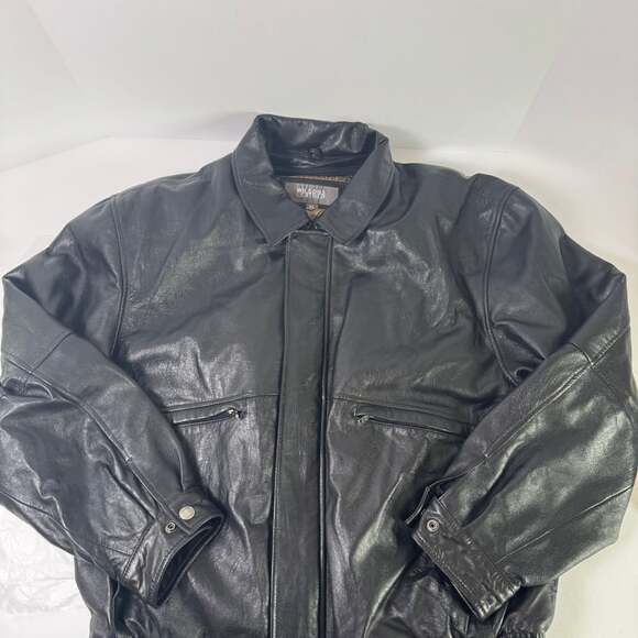 Wilsons Leather Black Geographica Bomber Jacket M Size XL Vintage Flight Style